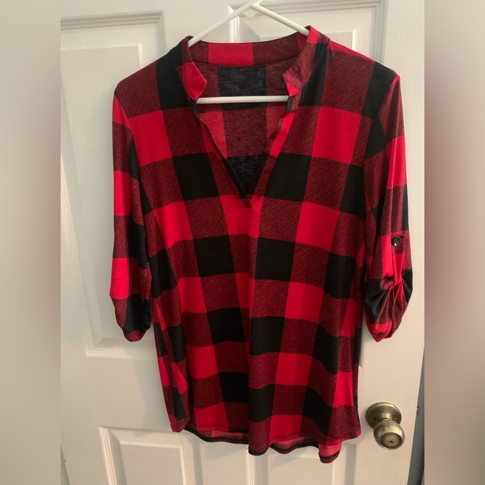 Red and black buffalo plaid top